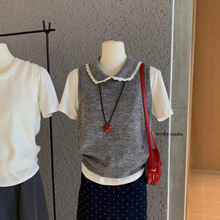 WGWE7301 广州十三行女装秋装新款小个子针织马甲+短袖T恤两件套