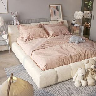 Modern Minimalist Ins-Style Internet-Famous Bread Bed Master Bedroom Girls' Wedding Bed Puff French Floor Bed Cream-Style Bed