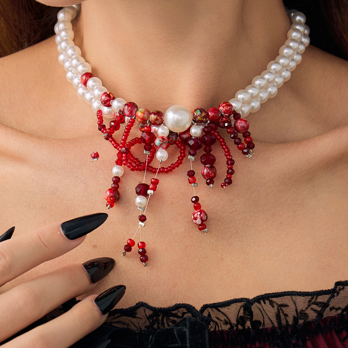 European and American Cross-Border Gothic Cross Dripping Blood Short Choker Necklace for Women Halloween Retro Dark Necklace Jewelry