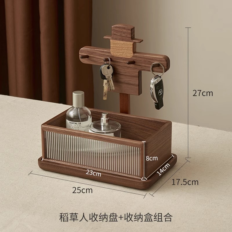 化粧品スキンケア収納香水棚二重黒胡桃木質実木高級感新中国式物置棚