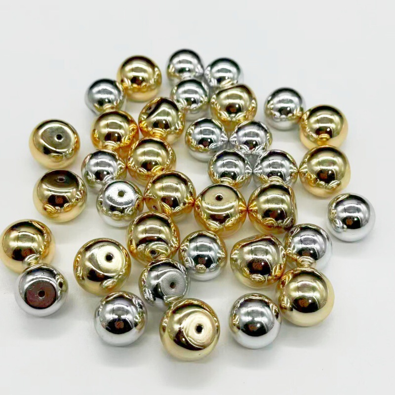 Imitation Gold High-Waist Beads Round Uv Electroplated Beads Gold Beads DIY Handmade Jewelry Accessories Shoes and Clothing Accessories Steamed Bun Beads