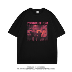 Vance 2025 新しいアメリカンレトロ半袖ヒップホップトレンディなブランドルーズストリート個性カップルプリント Tシャツ男性用