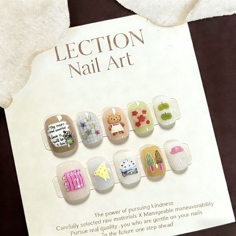 Colorful Bean-Shaped Nail Art New Year Nail Stickers Dopamine Wearable Nail Art Cute Simple Short Nail Pieces That Make Your Skin Look Fairer Colorful Bean-Shaped Nail Art New Year Nail Stickers Dopamine Wearable Nail Art Cute Simple Short Nail Pieces That Make Your Skin Look Fairer