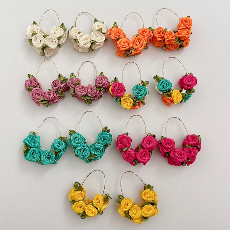 Sweet Flower Alloy Cloth Handmade Women's Earrings display picture 6