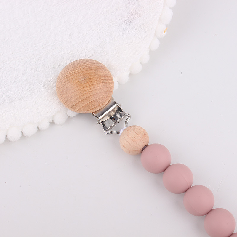 Clip de tetina de tres agujeros redondo de beech para calmar al bebé tetina de silicona de goma de diente anti-caída cadena