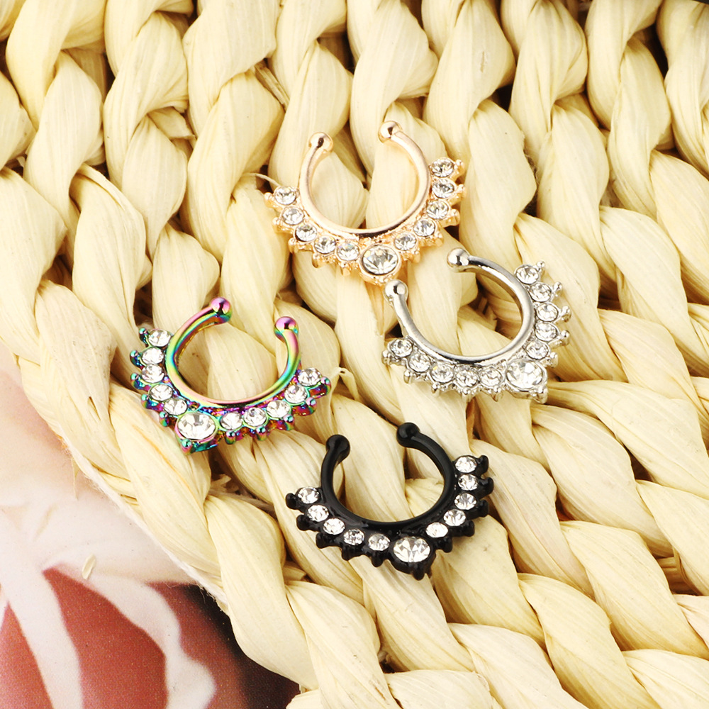 Rose Gold Stainless Steel Fake Nose Ring Geometric Hoop Piercing Jewelry detail image 7