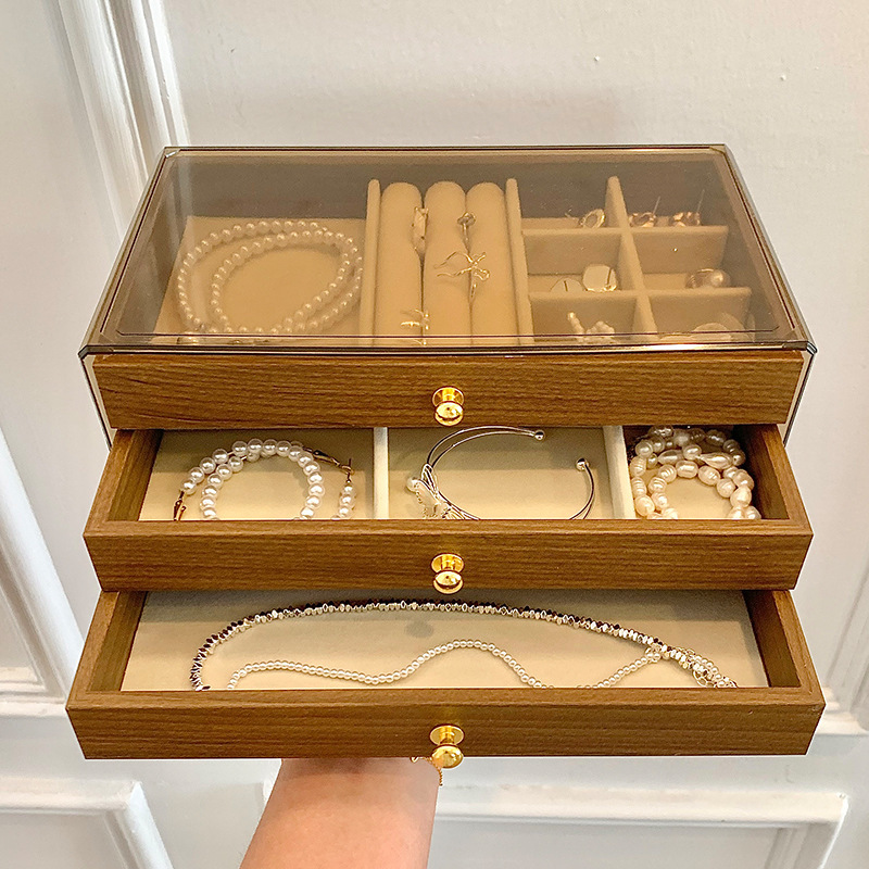 Large-Capacity High-End Exquisite Walnut Jewelry Box Household Ring Necklace Earrings Earrings Hand Jewelry Storage Box