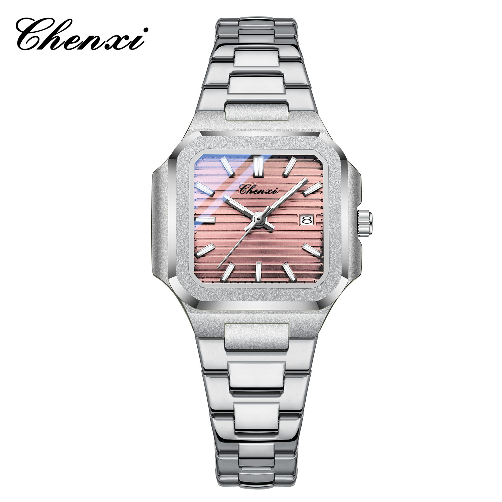 실버 케이스 핑크 스틸 밴드 - 여성용