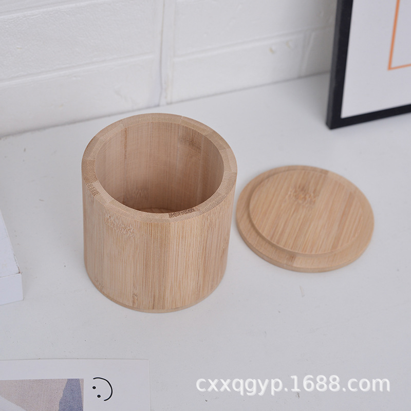 Cilindro de bambú creativo simple tarro de té cosmético removedor de maquillaje caja de almacenamiento de algodón baño cara toalla caja de almacenamiento