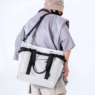 Japanese-Style College Student Class Backpack Men's New Casual Single Shoulder Crossbody Bag Large Capacity Solid Color Tote Bag Commuter Bag