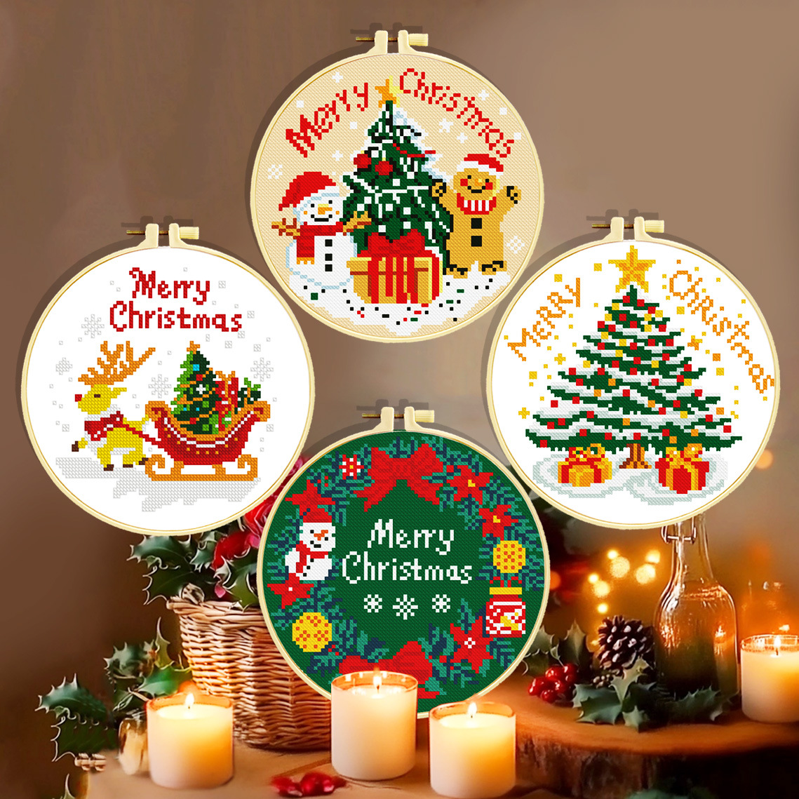 Comercio exterior punto de cruz Navidad venta caliente punto de cruz colección de Navidad cuatro impresión HD punto de cruz pequeña pintura