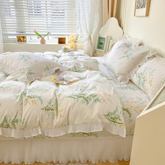 Princess style cotton bed cover three-piece set chiffon ruffle single quilt cover small fresh pure cotton four-piece set wholesale