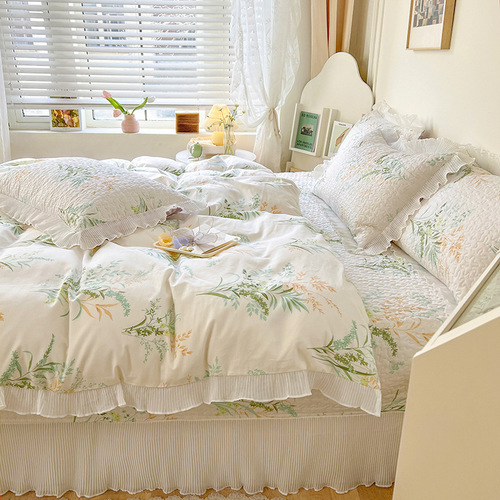 Princess style cotton bed cover three-piece set chiffon ruffle single quilt cover small fresh pure cotton four-piece set wholesale
