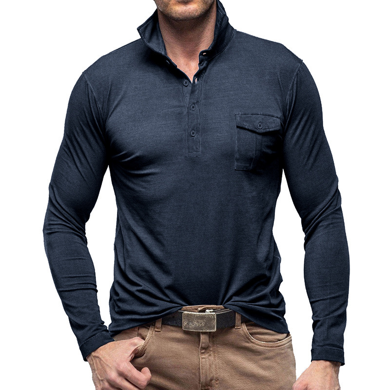Men's Polo Shirt Long Sleeve Solid Colour Autumn Winter Style_voghion.com