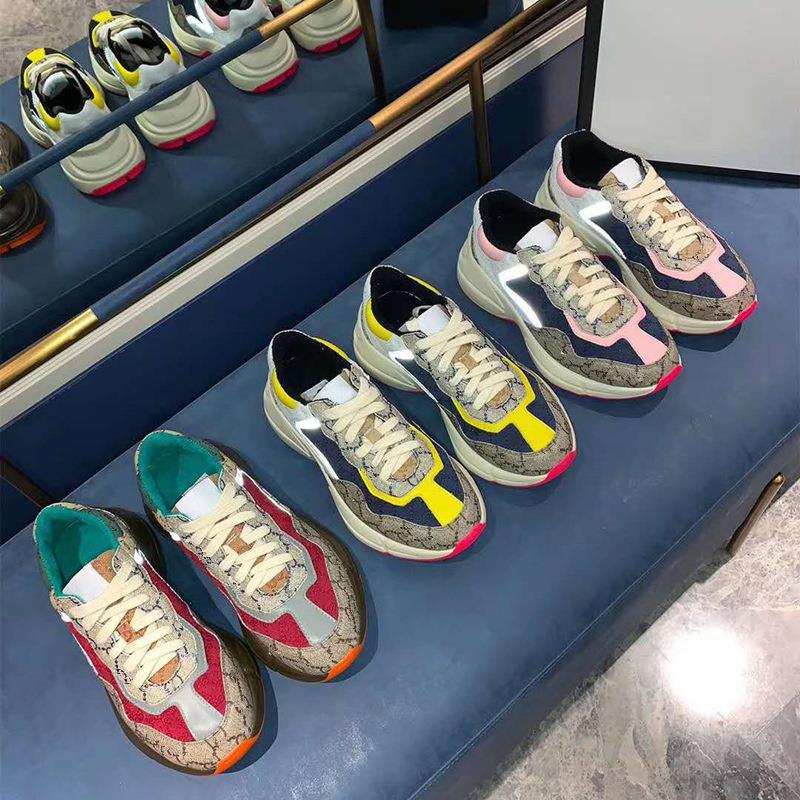 2022 Autumn and Winter Leather Air Cushion Dad Shoes Platform Retro Casual Color Matching Printed Couple Sports Women's Shoes Trendy