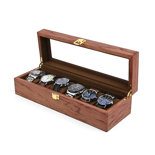 New wholesale 6-bit watch box retro wooden 6-grid watch collection display box watch box dropshipping