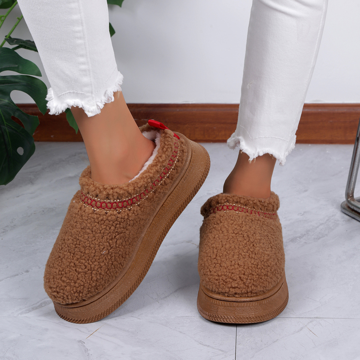 Új, bolyhos, vastag, meleg pamutcipő, lezser, százszorszép, vastag talpú, növelt könnyű női cipő._voghion.com