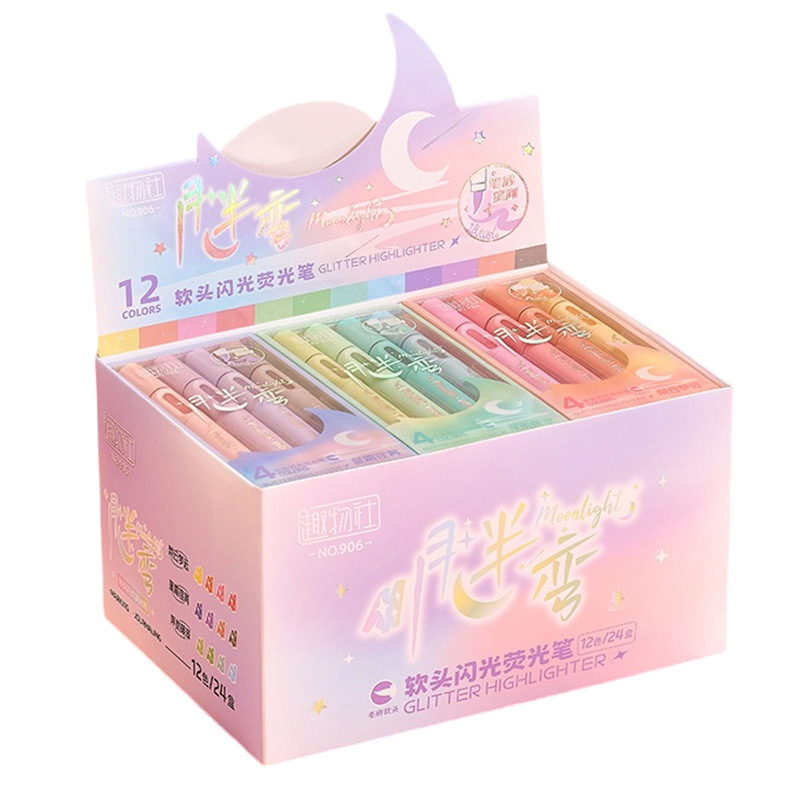 Marcador intermitente de cabeza suave de media luna 6 colores marca de cuenta manual de estudiante marcador clave dibujos animados creativos