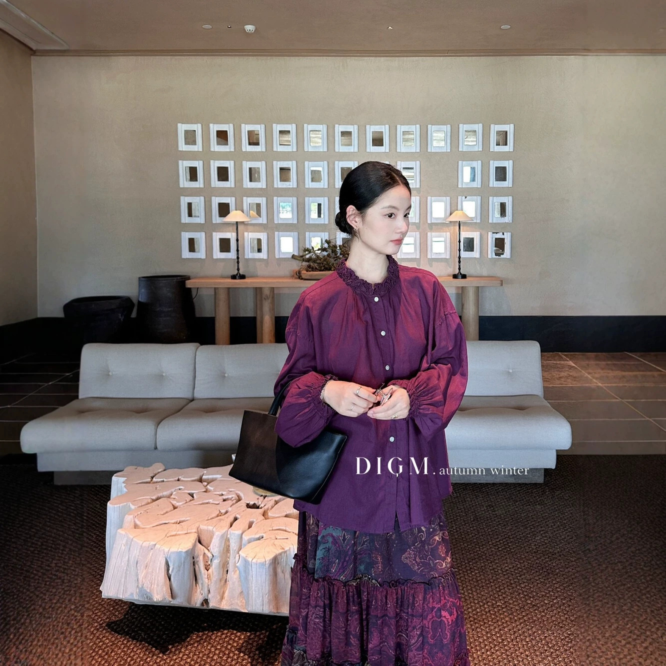 Autumn [DIGM] French-style retro linen shirt with ruffled trim, loose fit, slimming lantern sleeves.