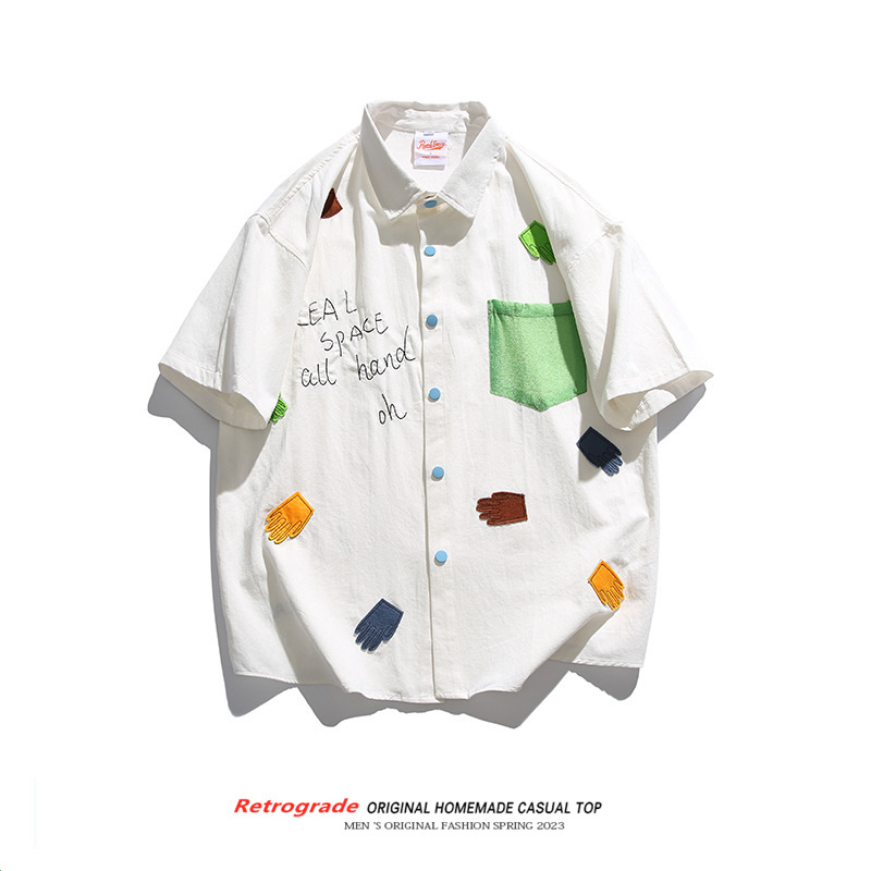 American Fashion Brand Color-matching Couple Short-sleeved Shirt Men's T-shirt Summer Thin Street Half-sleeved Shirt Men's tee T-shirt