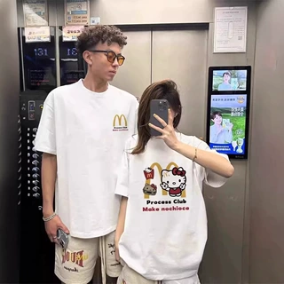 夏纯棉短袖T恤情侣装慵懒风宽松小众设计感男女上衣学生潮牌班服