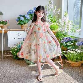 女童夏装连衣裙2025新款儿童洋气甜美女孩夏季裙子碎花飞袖公主裙