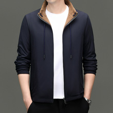 男士高品质连帽夹克衫羊毛羊绒双面穿休闲宽松青年外套上衣百搭男