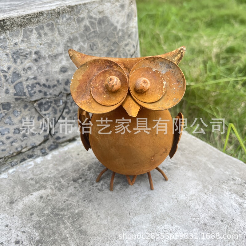 クロスボーダー中庭屋外かわいい立体錆びたフクロウの装飾品装飾ガーデニング装飾品クリエイティブ古い工芸品|undefined