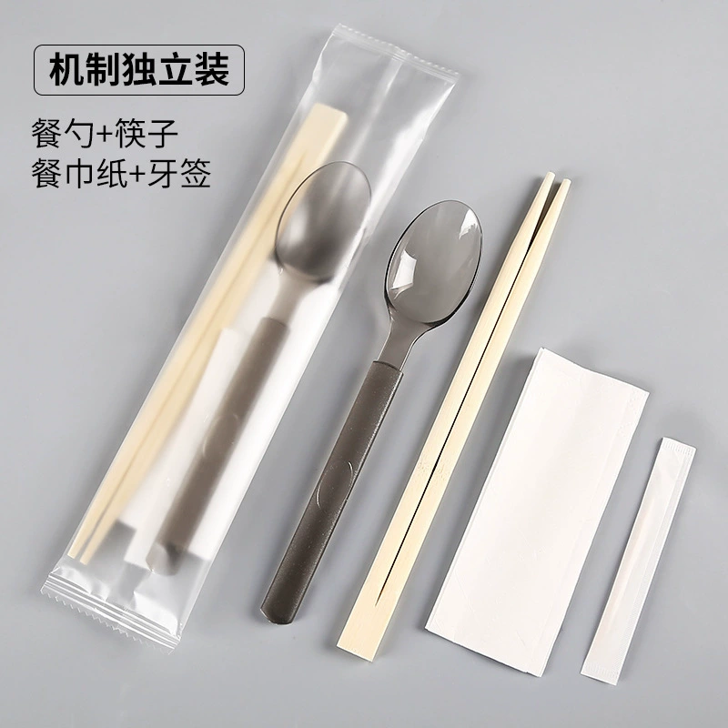 Одноразовый набор из четырех предметов в американском стиле: ложка и палочки для еды на вынос, подходящие для смешивания риса и легких блюд, включает матовую жесткую ложку, салфетку и набор зубочисток.