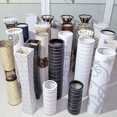 籐と鉄のシンプルな大型床置き造花リビングルームフラワーアレンジメントポットドライフラワー床置き樹脂ストレート花瓶Zhao Zhian