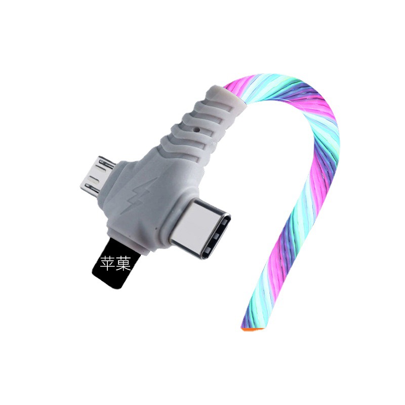 Cable de carga luminoso tres en uno para teléfono móvil, cable de datos streamer de carga súper rápida adecuado para Apple Huawei Android tipo c