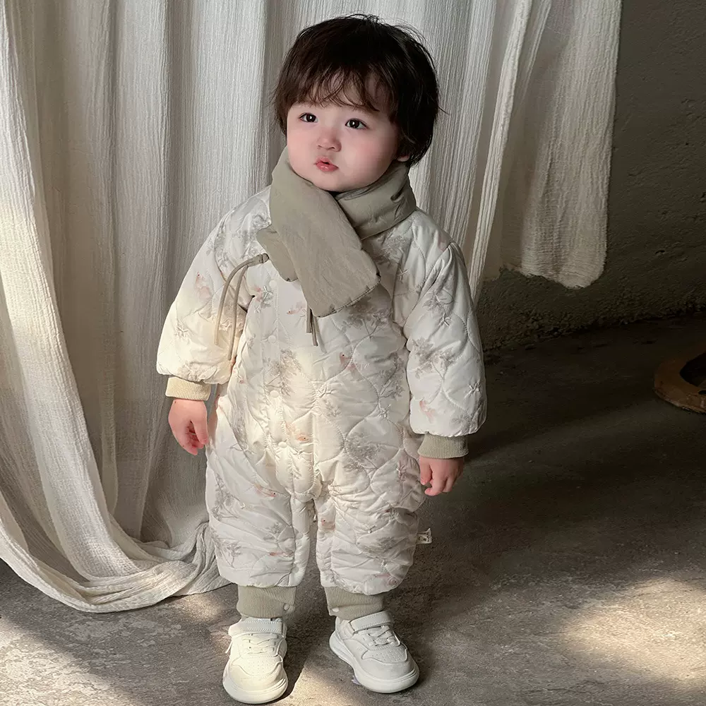 2025秋冬新品宝宝爬服新中式婴儿拜年服夹棉连体衣洋气保暖周岁服