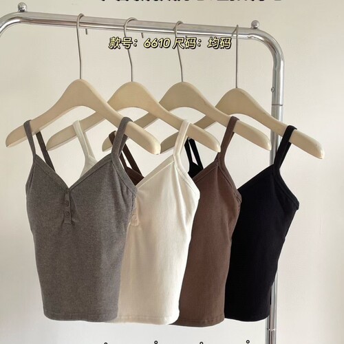 Spring and summer style 6610 beautiful back underwear, mid-length button V-neck suspender, one-cup vest with chest pad, slim inner wear
