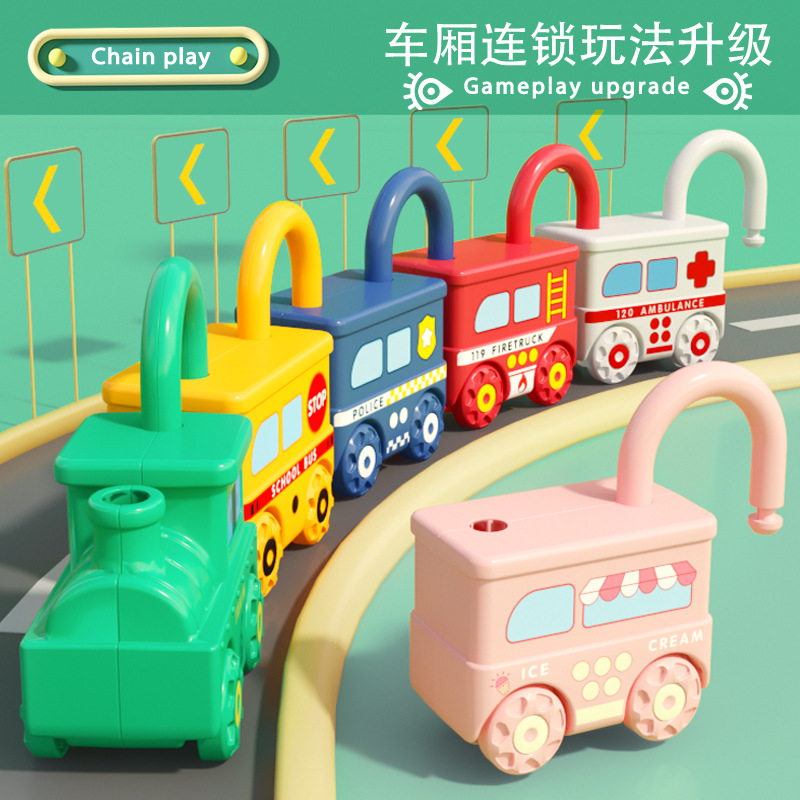 Educación infantil forma emparejada desbloquear llave de la flota de tren coche deslizante juguetes de puzzle para niños regalos para hombres y mujeres