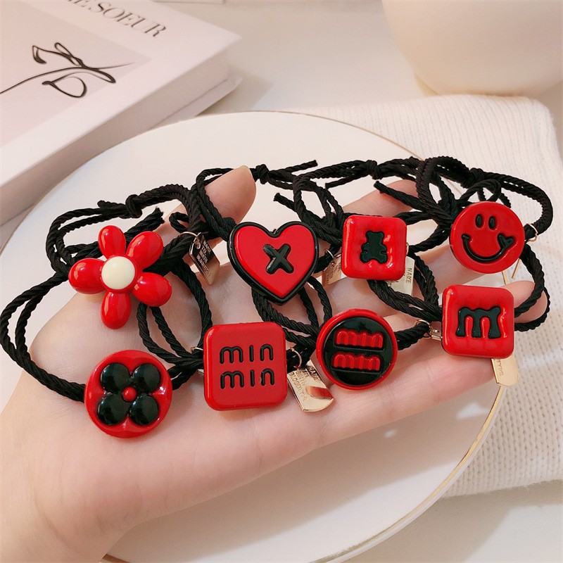 Año Nuevo feliz corda de cabello roja de amor chica de alta elasticidad duradera cola de caballo corda de goma anillo de cabello adornamiento para el cabello