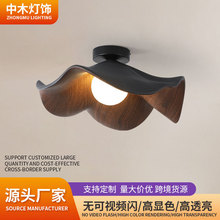 过道灯吸顶灯北欧简约入户玄关灯中古风阳台灯创意复古木纹led灯