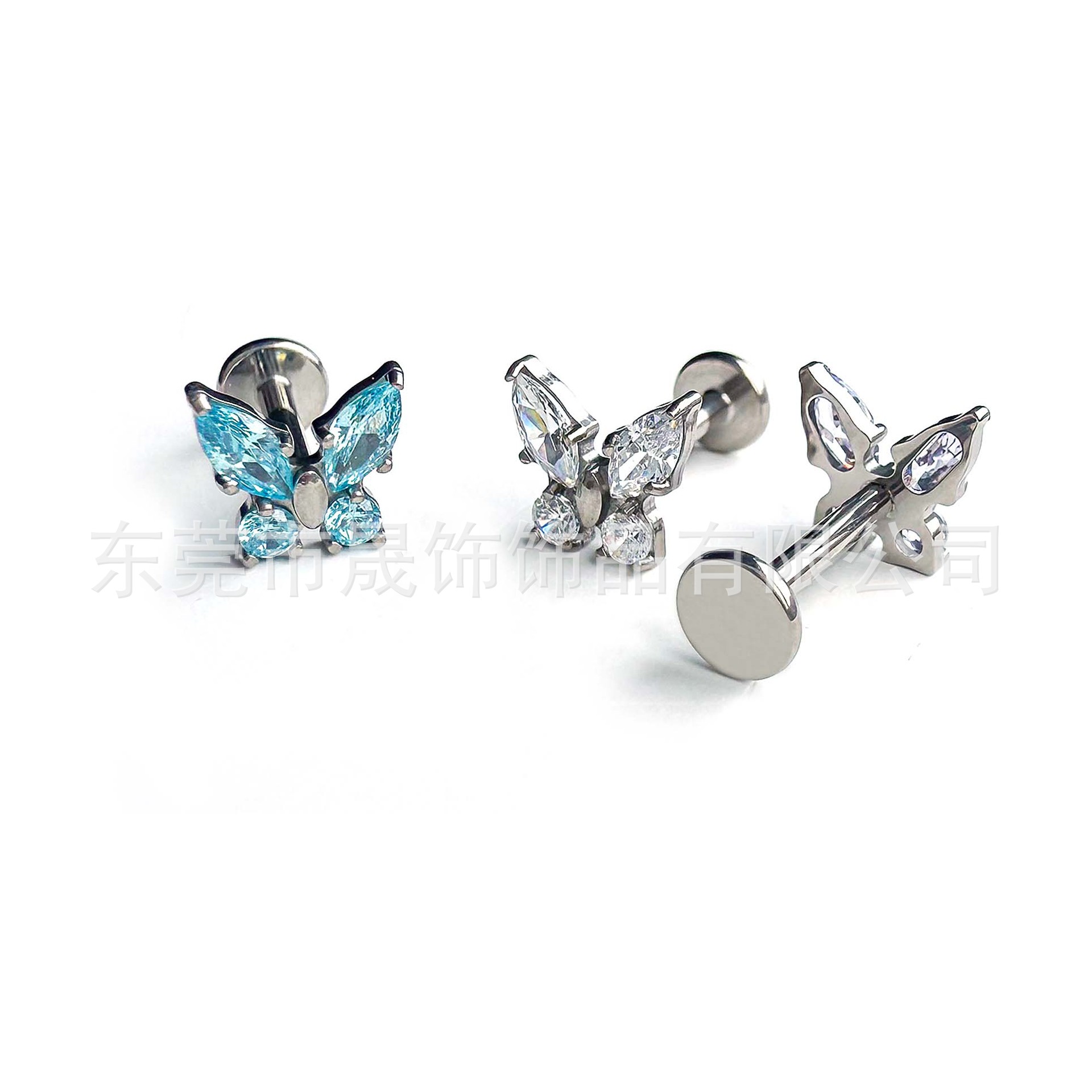 F136 Titanium Multicolor 马眼 Butterfly Cubic Zirconia G23 Implant Grade Titanium 人体 Piercing Jewelry Helix Cartilage Stud Geometric 造型炫