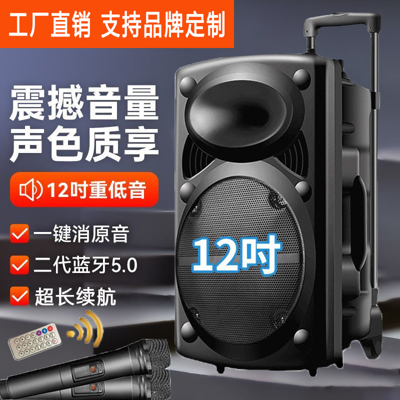 12inch Square Dance Trolley Speaker Outdoor Mobile Portable Karaoke Speaker Factory Wholesale Wireless Bluetooth 5.0