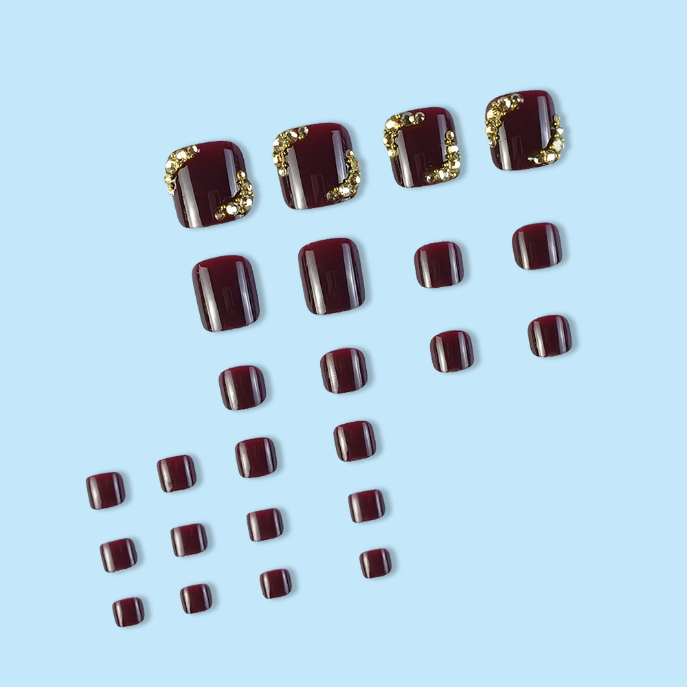 Dingjiu red Gold Pearl Perfora la manicura, la uña del pie del comercio exterior, el pie lleva una placa de armadura, 24 piezas de parches de uñas del pie image 5