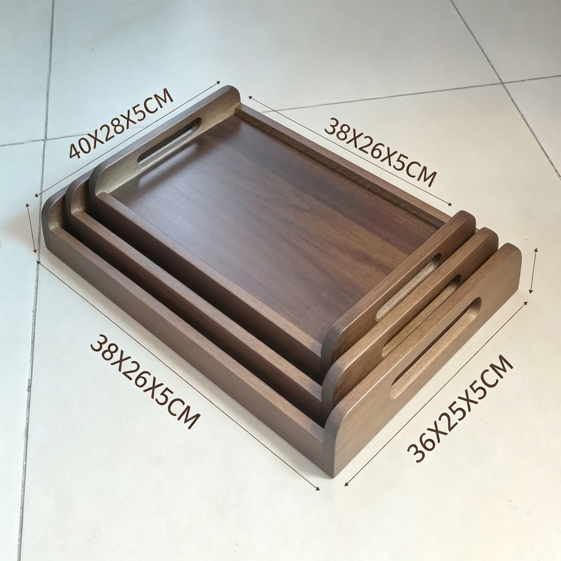 bandeja rectangular de color nuez, bandeja de platos de hotel comercial, bandeja de té doméstica, bandeja de mano multi-especificaciones