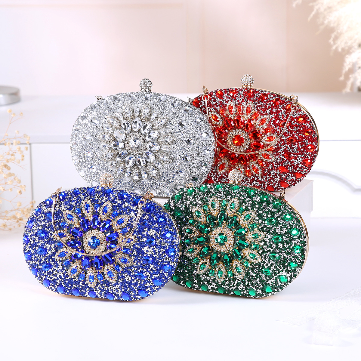 337g Weight Polyester Lining Material Lock clasp Closure Type Top Handle Strap Type Evening Bag Bags Type Party Occasion Pu Leather Material Printing Pattern All Seasons Season Women's Gender Diamond Design Elegant Style Oval Shape Small Size Pu Leather Printing Oval Evening Bags 17