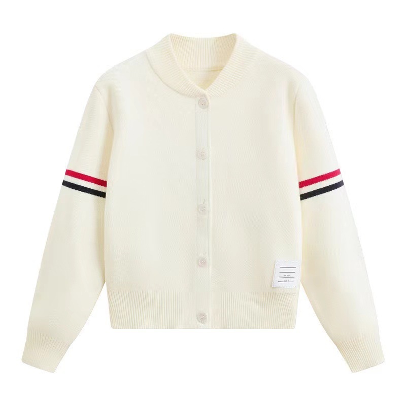 半高领开衫学院风秋冬韩式棒球服彩色织带条纹长袖针织毛衣女外套|undefined