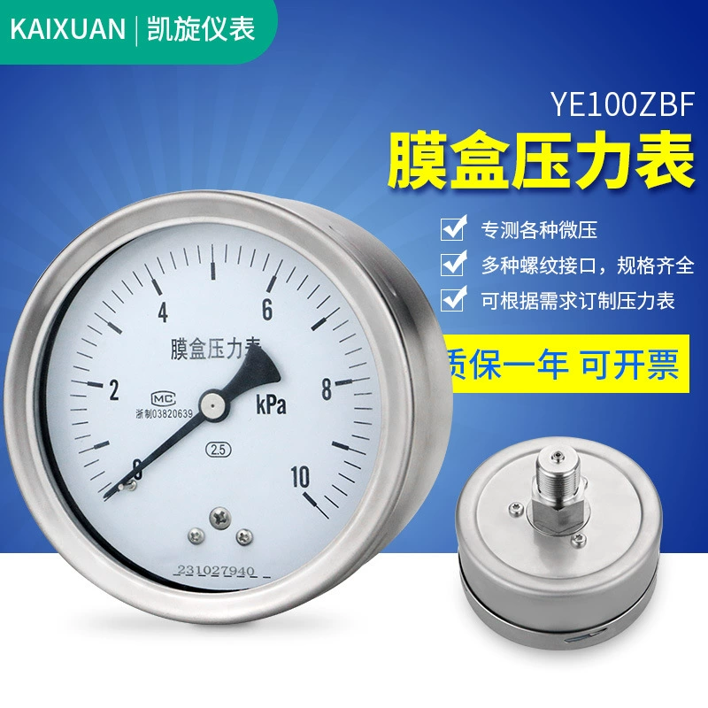 Осевой манометр с диафрагмой из нержавеющей стали YE100ZBF, высокотемпературный и коррозионностойкий микроманометр с задней установкой, кПа