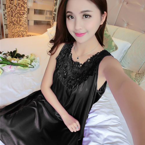 Lingerie women's chiffon lace camisole dress pure color one-piece dress Southeast Asian home wear big quantity discount