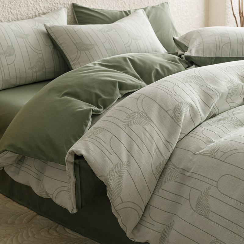 Summer Clase A Algodón lavado de algodón Juego de cuatro piezas Algodón puro Sensación simple de alta gama Funda de edredón Juego de tres piezas de ropa de cama