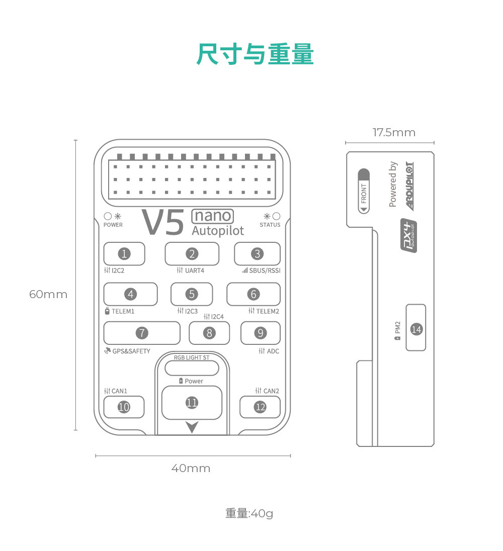 Cuav Leixun Innovation V5 Nano Open-Source Flight Control System for Small Drones, Boats, and Self-Driving Vehicles