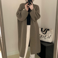 慵懒风针织长款袖标外套女冬新款净版过膝感毛衣开衫