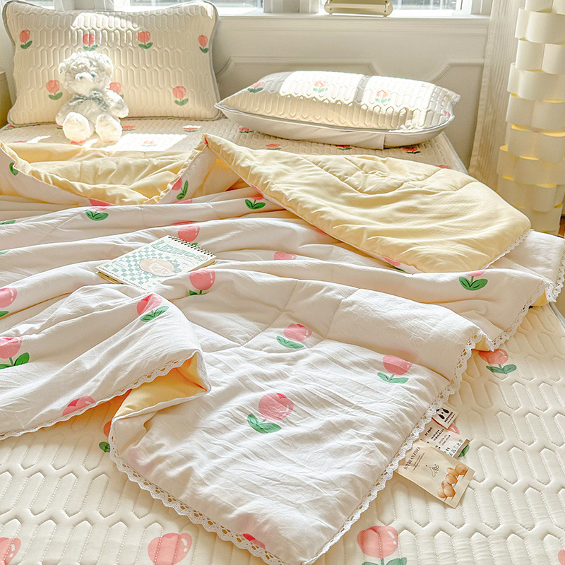Colcha de verano de hilo de doble capa de verano, versión delgada, lavable a máquina, dormitorio de estudiantes, colcha de aire acondicionado, colcha doble de verano