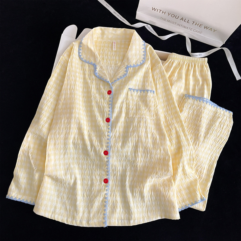 Cross-Border Wholesale Large Size Pajamas for Women Spring and Autumn Long-Sleeved Pastoral Style Cute Student Home Clothes Two-Piece Suit That Can Be Worn Outside Cross-Border Wholesale Large Size Pajamas for Women Spring and Autumn Long-Sleeved Pastoral Style Cute Student Home Clothes Two-Piece Suit That Can Be Worn Outside