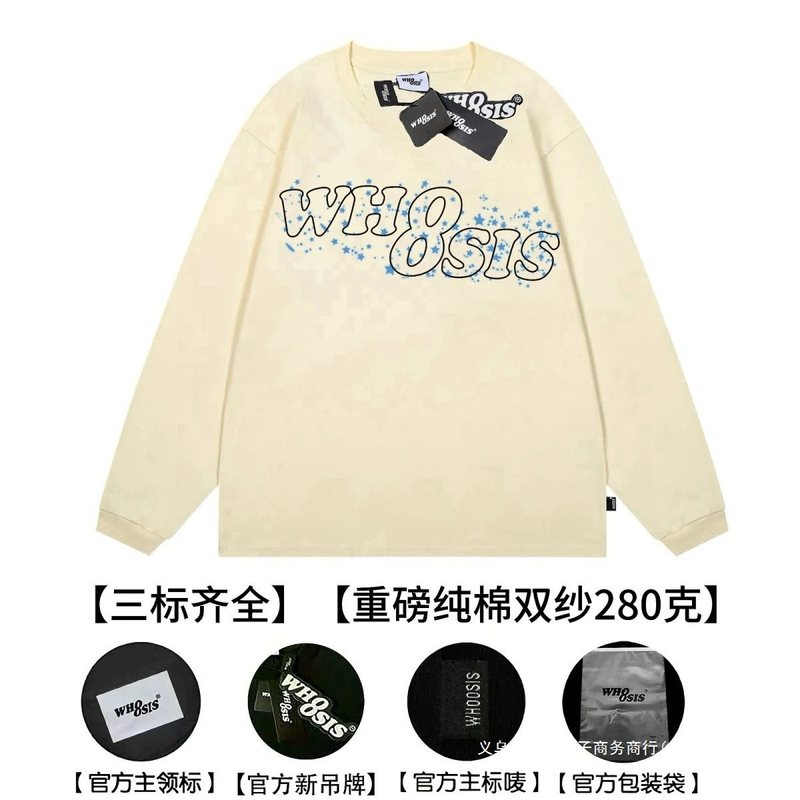 WHOOSIS（不知其名）星星印花长袖t恤重磅上衣国潮男情侣街头|undefined